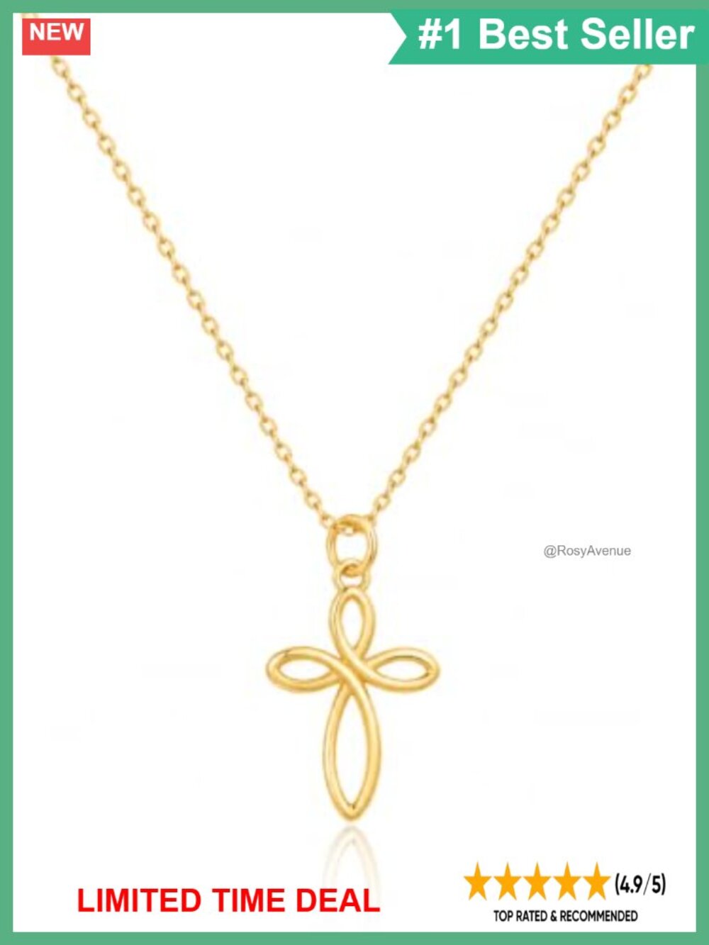 14k Gold Cross Necklace Women Small Pendant 45cm Chain